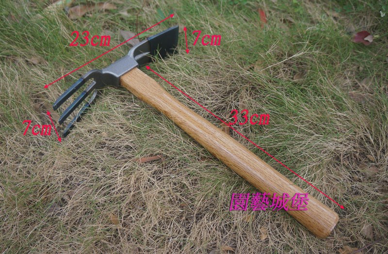 木柄兩用鋤頭 三爪 鋤頭 木柄雙頭式鋤頭 專業木柄工具鋤 翻土 除草 種植 庭院園藝用具 園藝用品|資材|工具-園藝城堡